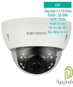 Camera IP KBVision KX-4002iAN 4MP H265 3D-DNR WDR IK10 Micro SD – Báo động IN/OUT (trong nhà)